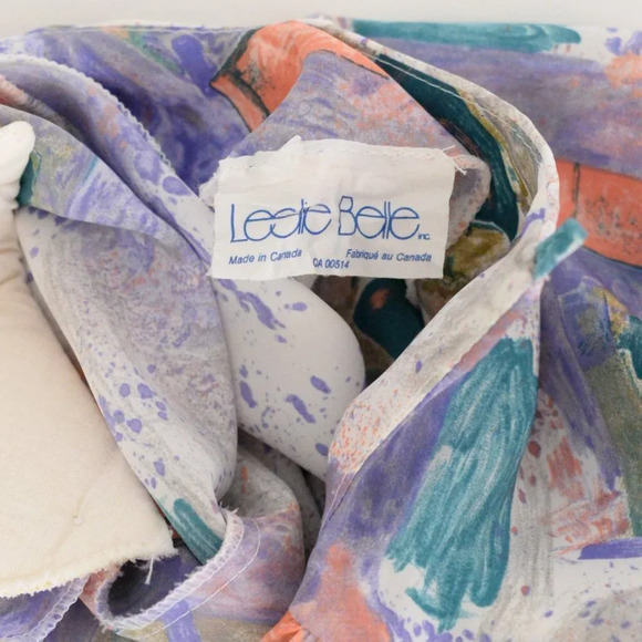 Vintage 90's Leslie Belle White  w Watercolor Abstract Splash Belt Midi Dress 12 - Picture 15 of 15